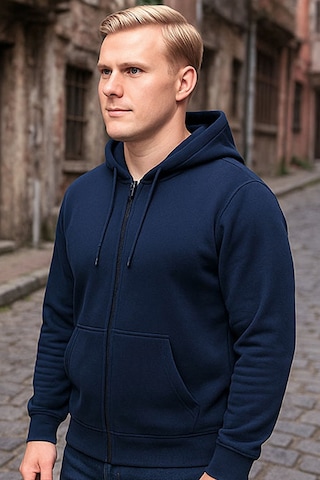 Lacivert Kapşonlu Fermuarlı Sweatshirt Lacivert