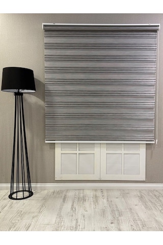 Zebra Stor Perde Dar Plise Güneşlik Antrasit Gri Çizgili Antrasit Gri