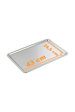 Pastane Servis Tepsisi 43x28,5 Cm No:4 Paslanmaz Çelik Gümüş Renk Dikdörtgen Sunum Tepsisi 6 Adet Gümüş