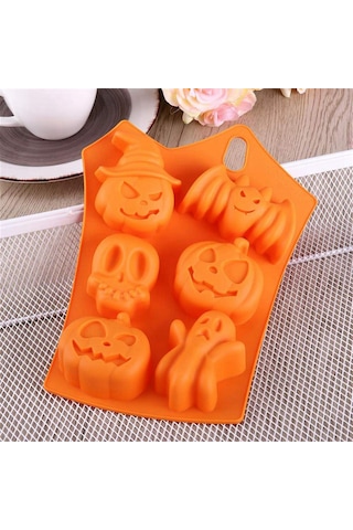 Xurunkeji Parça Silikon Cadılar Bayramı Hayalet Balkabağı Pişirme Kalıbı Seti Parti Hediyesi El Yapımı Sabun Kalıbı Kafatası Yarasa Hayalet Şeklinde Turuncu