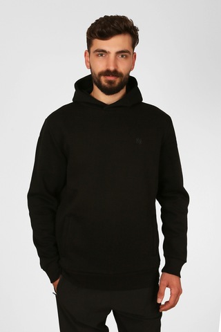 Nature The Brand Kapüşonlu Sweatshirt Fleto Cep Detaylı Reflektör Baskılı Şardonlu Siyah