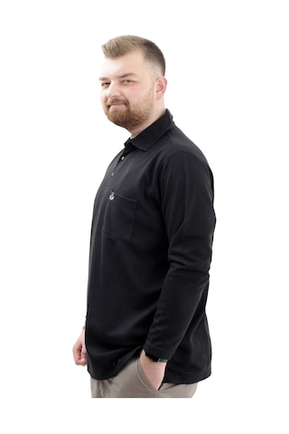 Mode Xl Büyük Beden Erkek Sweatshirt Polo Yaka Uzun Kol Waffle 23449 Siyah Siyah