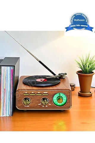 Nostaljik Tasarım Plak Çalar Görünümlü Radyolu Bluetooth Hop