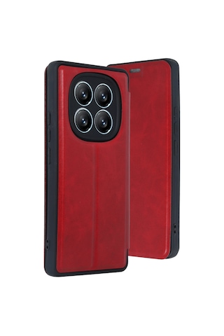 Newface - 560 - Xiaomi Redmi Note 14 Pro 4g Kılıf Flip Cover - Csmo-tex - - Kırmızı