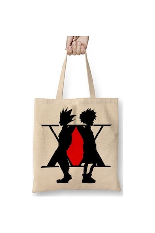 Toyaso Hunter X Hunter Bez Çanta Uzun Saplı Alışveriş Çantası Plaj Çantası Beyaz