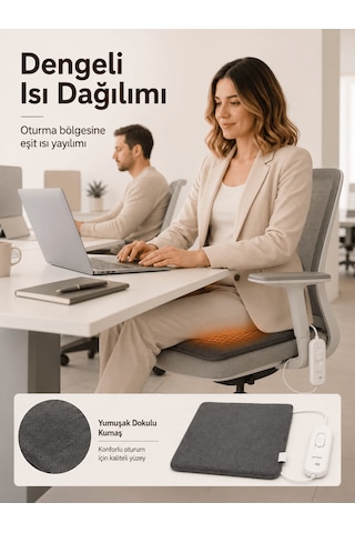 Beylini Omak 220v Elektrikli Isıtıcı Minder 30x45 Cm 5 Kademeli Termostatlı Kumandalı Ofis Büro Ev Bahçe Koltuk Sandalye El Ayak Isıtma Minderi 1