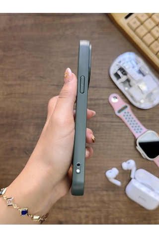 Apple iPhone 14 Pro Max Uyumlu Premium Deri Dokulu Darbelere Karşı Dayanıklı Nazal Silikon Kılıf Haki