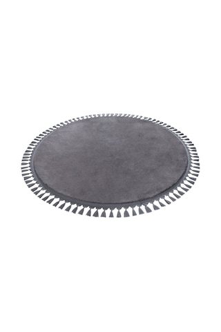 Vl Yuvarlak Comfort Düz Saçaklı Peluş Antrasit Yolluk Halı Antrasit Ponpon Saçaklı Daire