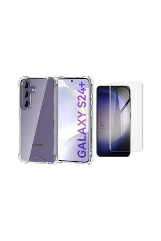 Samsung Galaxy S24 Plus Uyumlu Köşe Dolgulu Anti Shock Telefon Kılıfı Ve Kırılmaz Cam Ekran Koruyucu