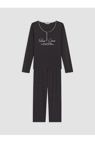 Lcw Dream Antrasit Bisiklet Yaka Baskılı Kadın Pijama Üstü