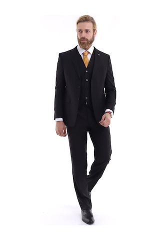 Presto Erkek Yelekli Slimfit Kareli Takım Elbise 6 Drop Siyah 707-011 Siyah