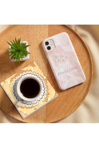 Pinecone Stone Ebru Sanatı, Lale, Tavus Kuşu Taş Bardak Altlığı Seti - 4 Parça - Dekoratif, Rustik Mutfak Aksesua Genel