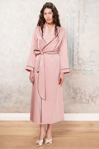 Francesca Gül Kurusu Uzun Saten Biye Detaylı Sabahlık / Kimono Pembe