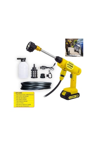Automix Şarjlı Oto Yıkama Tabancası 21v Metal Dişli Pistonlu 6 Fonksiyonlu Basınçlı Su Pompası Seti 044985 1 Adet