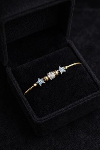 Çelik Mavi Yıldız Taşlı Zirkon Gold Bileklik Gümüş + Altın