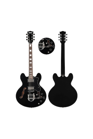 Midex Vintage Jazz-bk Profesyonel Hollowbody Caz Kasa Hh Akustik Elektro Gitar Seti Siyah
