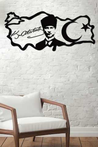 Gowpenart Atatürk Portreli İmzalı Türkiye Siyah Metal Duvar Tablo