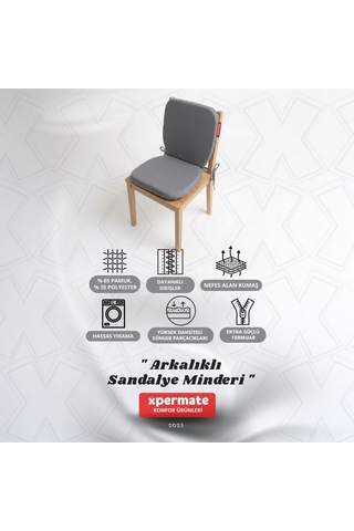 Arkalıklı Sandalye Minderi Oval Bağcıklı Mutfak Bahçe Balkon Minderi Antrasit