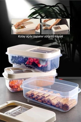 Sürgülü Kapaklı 7.5 Lt Erzak Bakliyat Un Şeker Saklama Kabı Çok Renkli