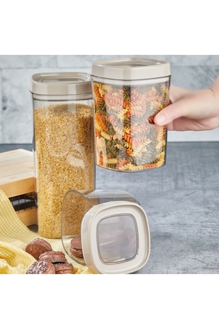 Ceronni Bonny Erzak Saklama Kabı 3lü Set 1,8lt - 1lt - 600ml Bej Bej