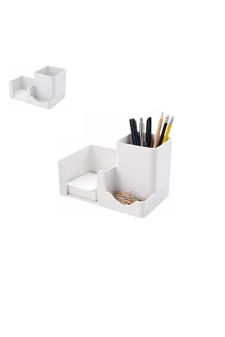 Özel Üretim 3 Bölmeli Notluk Ataşlık Kalemlik Vb. Masa Seti Ebat: 14,6 Cm X 8,4 Cm X 9,9 Cm Beyaz