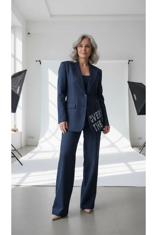 Byemelika Tasarım Baskılı Denim Blazer Lacivert