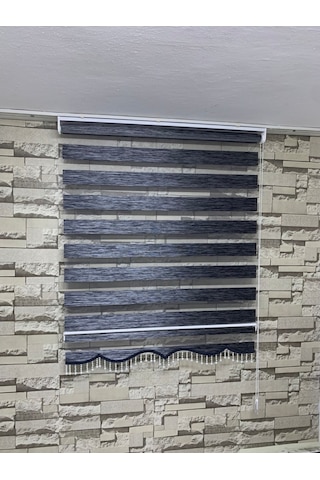 Antrasit Gri Renk Bambu Zebra Perde (Etek Boncuklu)