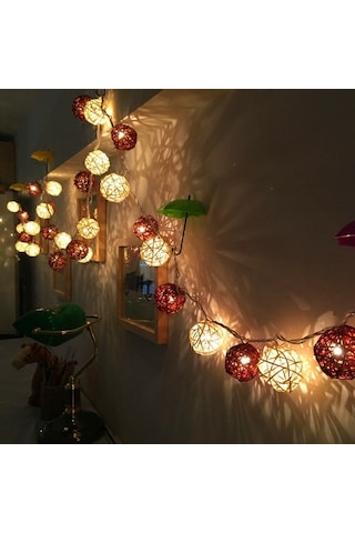 20 Led Rattan Topları Işıklar Peri Tatil Noel Dış Mekan Led Dekoratif Lamba, Stil: 4m Stil Kahve + Beyaz Diğer