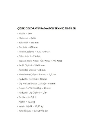 Radiva - Tip 20h Dekoratif Radyatör 514x600 Ral 7040 Gri - 220h05140600x1xs-