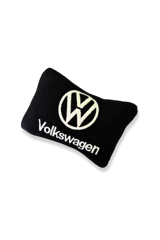 Volkswagen Nakış Işlemeli Siyah Polar Ortopedik Araç Oto Koltuk Seyahat Boyun Yastık / 2'li Set