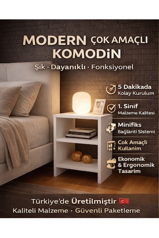 Eko Komodin Yan Sehpa Beyaz