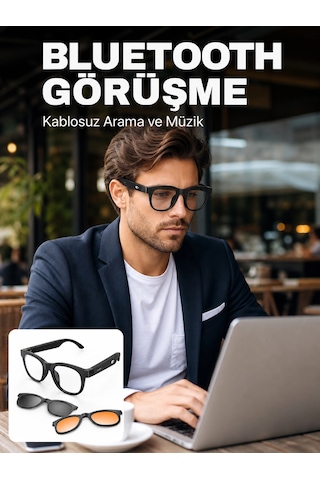 Mey İthalat Yapay Zekâ Destekli Akıllı Bluetooth Gözlük Dokunmatik Kontrol Manyetik Lens Ve Kablosuz Görüşme