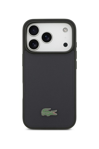 Apple Uyumlu iPhone 17 Pro Kılıf Lacoste Lisanslı M-safe Özellikli Pu Pike Desenli Metal Logolu Kapak Lacivert
