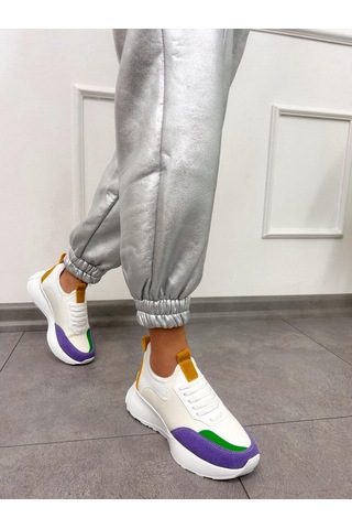 Erva'nın Butiği Beyaz Lila Triko Mines Kadın Bağcıklı Sneakers-5220 Beyazlila Triko