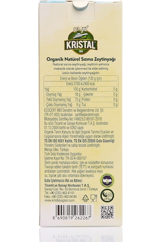 Kristal Organik Natürel Sızma Zeytinyağı Cam 250 ML