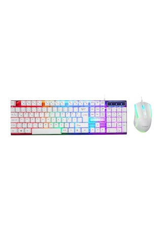Go İthalat Beyaz Gökkuşağı Işıklı Usb Kablolu Oyuncu Klavye - Mouse Set