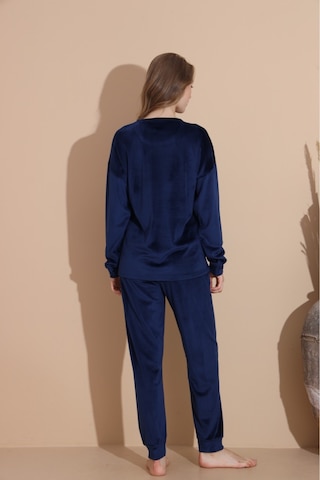 Lukitus Kadife Uzun Kol Kadın Pijama Takımı Lacivert