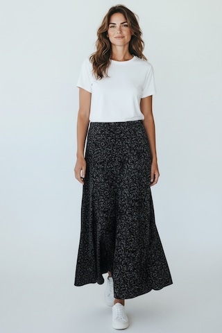 Kadın Beli Lastikli Desenli Sekiz Parça Balık Etek Lacivert