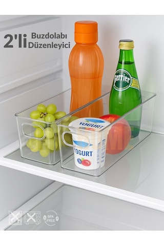 Jet's Home 2'li Buzdolabı İçi Düzenleyici Saklama Organizeri Bpa Free Düzenleyici Darbeye Dayanıklı 29x11x9 Cm Şeffaf