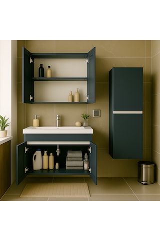 Arista 80 Cm Antrasit Mdf, Seramik Lavabo,alt, Üst Ve Boy Dolaplı Antrasit