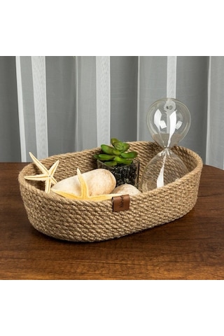 Naturalove Dekoratif Jüt Sepet - Oval / Büyük Boy Kahverengi