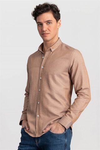 Tudors Slim Fit Dar Kesim Oxford Spor Erkek Gömlek-20325 Kum Rengi