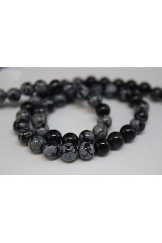 Kar Tanesi Obsidyen Taşı Yarım Dizi 6 MM 18 CM Çok Renkli