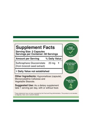Sulforophane Broccoli Seed Extract 20 Mg 120 Capsules