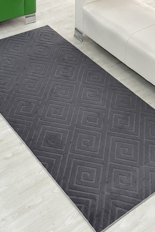 Lüle Halı Delüx Kabartmalı Düz Renk Üstün Kalite De Kaymaz Tabanlı Yolluk Halı Antrasit