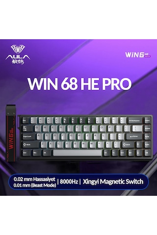 Aula Win68 He Pro Manyetik Klavye Rapid Trigger Xingyi Switch 8000hz Rgb Tkl Hot Swap Oyuncu Klavyesi Gri