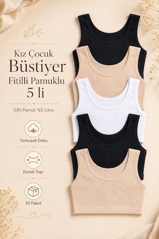 Nicoletta Kız Çocuk Büstiyer Geniş Askılı Baskılı Pamuklu Likralı Fitilli K Mıxcolor