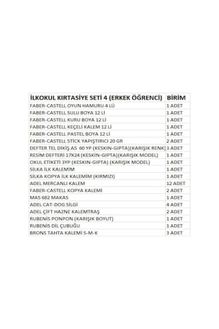 İlkokul Kırtasiye Seti 4 Erkek Öğrenci