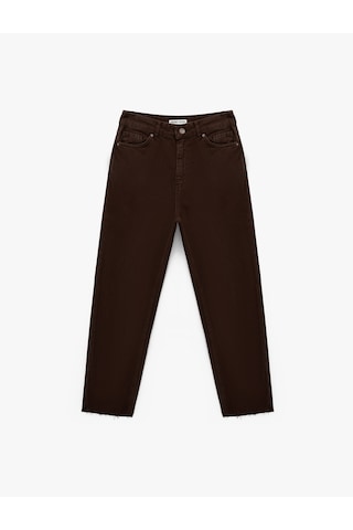 Koton Yüksek Bel Cepli Düğmeli Pamuklu Düz Paça Denim Pantolon - Mom Slim Jean Koyu Kahverengi 6sal40075mw Koyu Kahve