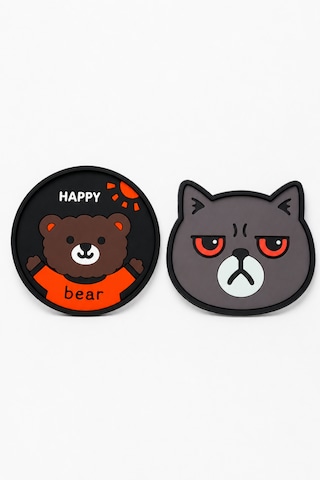 Kemboss Happy Ayıcık Ve Gri Kedi Bardak Altlığı Seti 4'lü - Pvc Kaydırmaz Bardak Altlığı 2 Happy Ayıcık + 2 Gri Kedi Çok Renkli